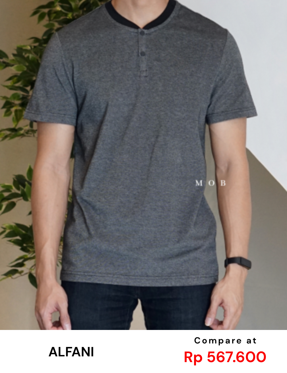 AFSST01001 Snap Button Henley Tee Dark Grey