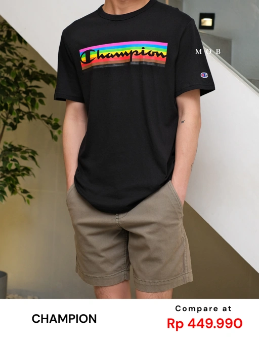 Image of CHMPSST2131 Lightweight Rainbow Script Black SS Tee