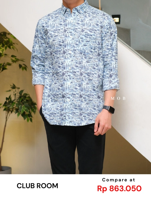 Image of CLRLSS01002 Gone Fishing Printed LS Shirt Light Blue