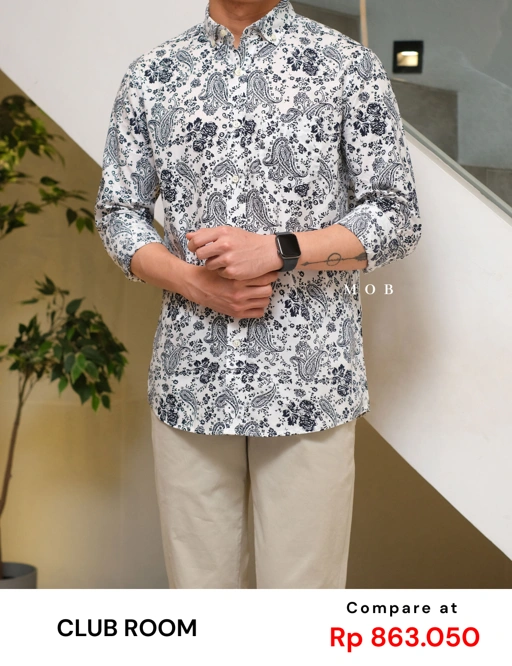 Image of CLRLSS01004 Paisley Floral Printed LS Shirt White