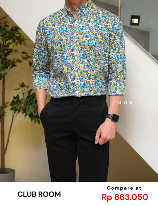 Image of CLRLSS01005 Ditsy Floral Printed LS Shirt Blue Yellow