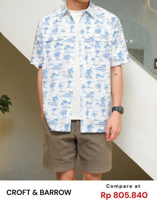 Image of CNBSSS03003 Quick Dry Classic Fit SS Shirt Palm Tree White