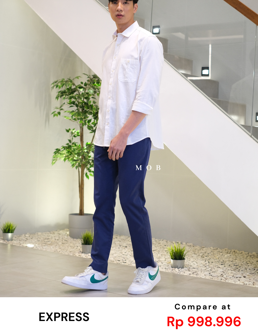 EXPT09001AB Slim Stretch Pants Dark Blue Micro Pattern