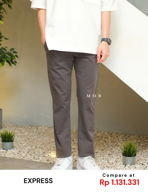 Image of EXPT1805 Slim Garment Dyed Stretch Pants Dark Grey