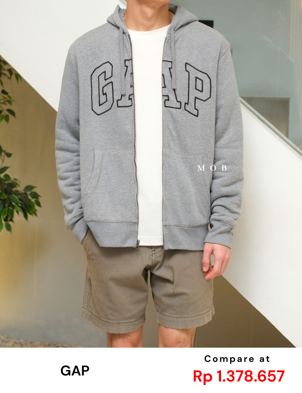GPFZ02004 Logo Sherpa Lined Full Zip Hoodie Grey