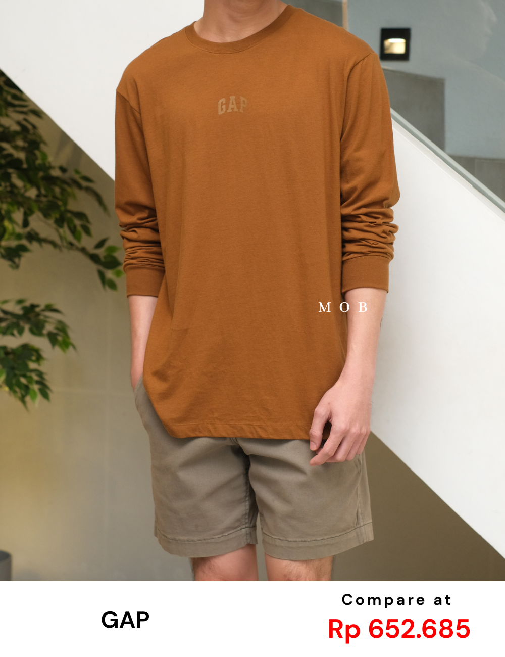 GPLST08006A Middle Logo LS Tee Brown