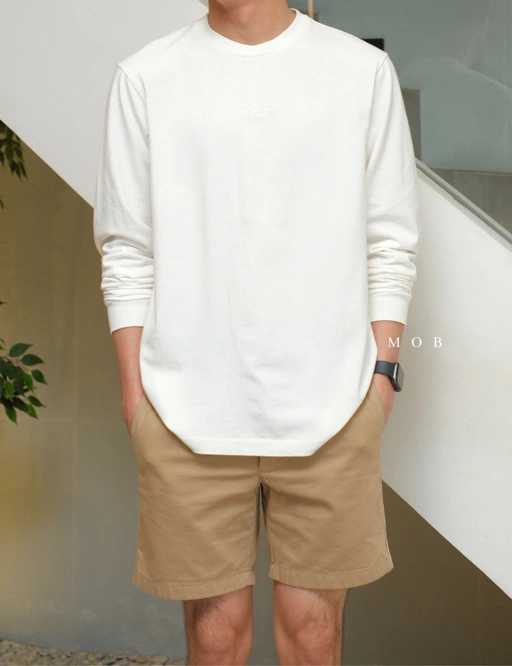 Image of GPLST1101D Small Embroidered Logo LS Tee White