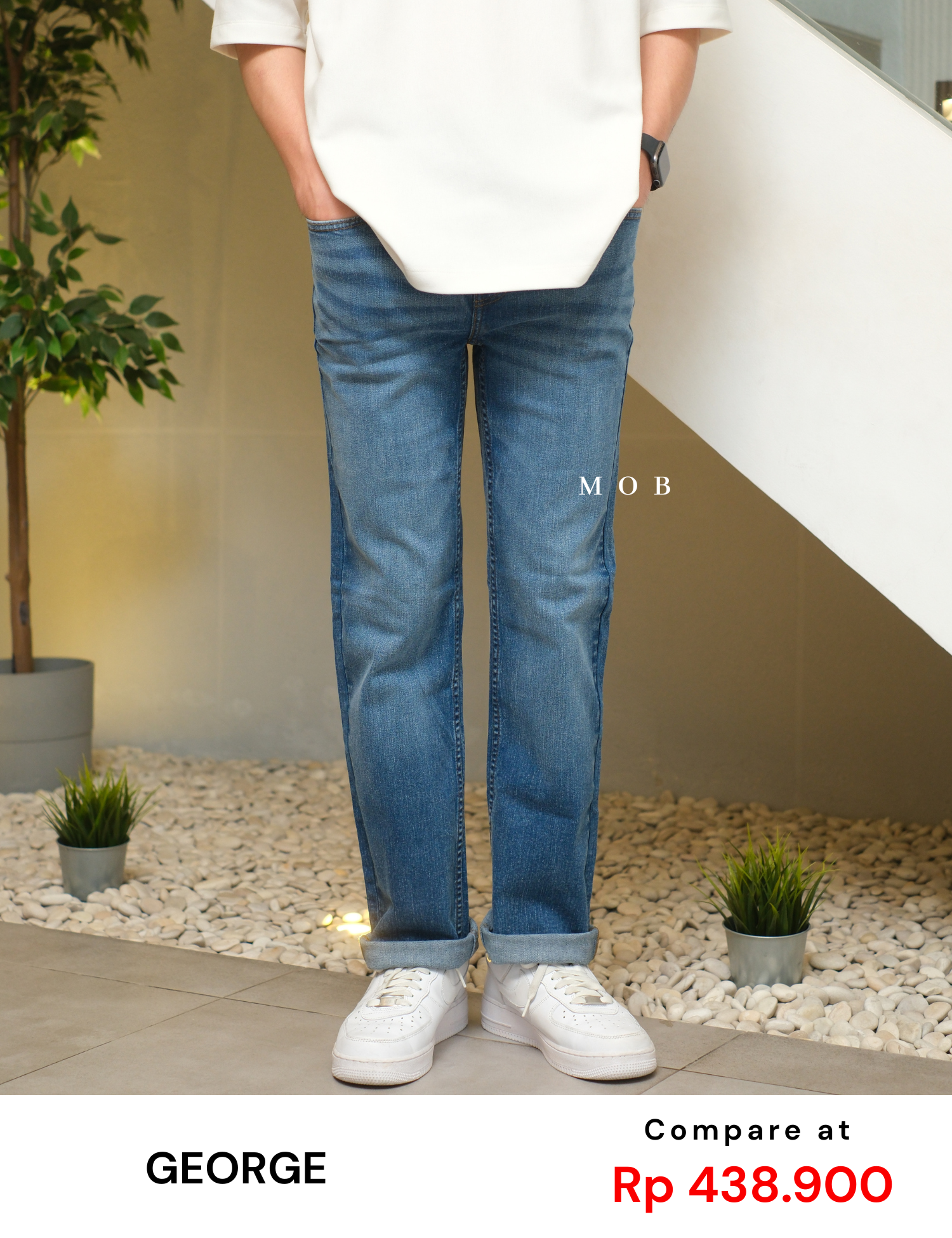 GRGPT01001 Stretch Straight Jeans Medium Blue