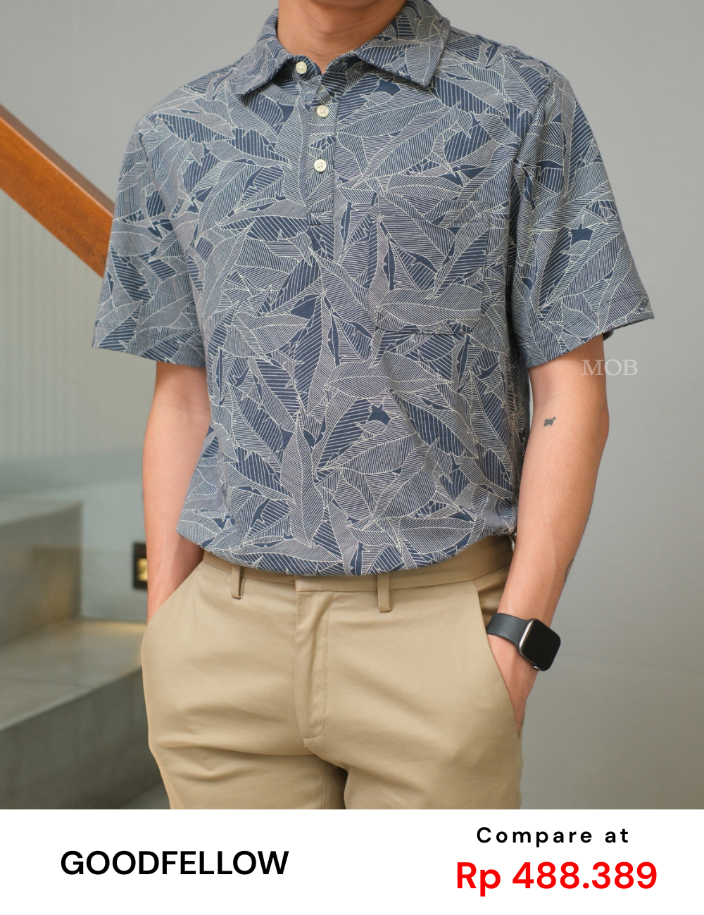GFPS05002 Basic Polo Shirt Leaf Pattern Navy Grey "SI MEWAH"