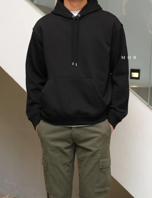Image of HMHOD02001 Loose Fit Pullover Hoodie Black (V2)