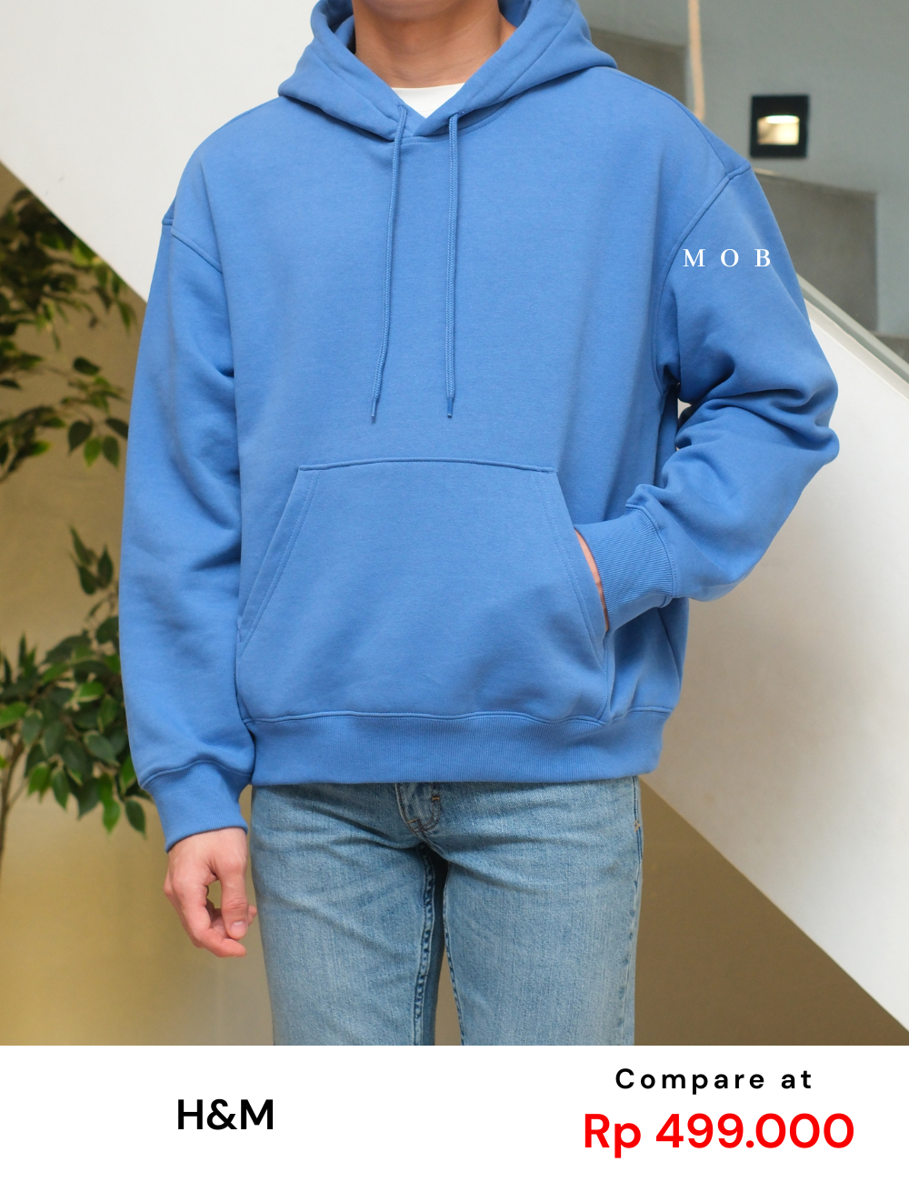 HMHOD04005 Loose Basic Pullover Hoodie Blue