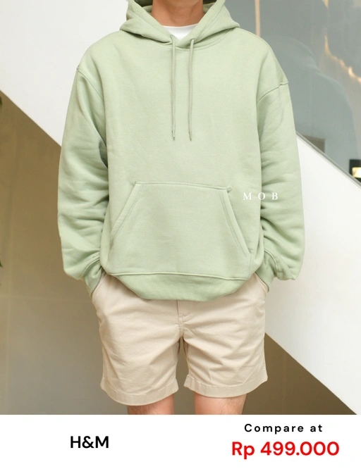 Image of HMHOD03002B RELAXED FIT Pullover Hoodie Sage Green V2