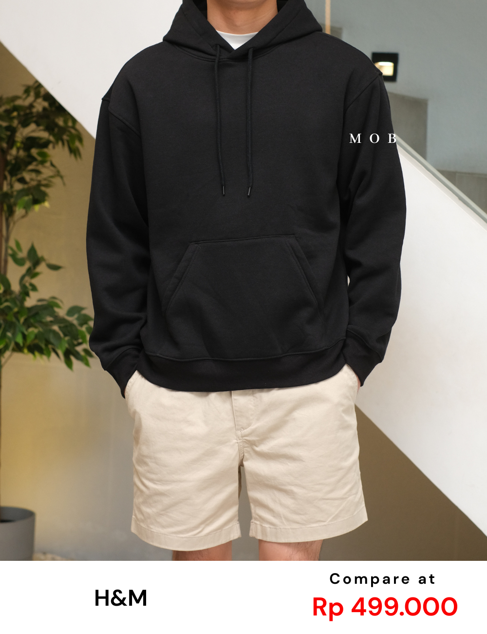 HMHOD02002A Loose Basic Pullover Hoodie Black