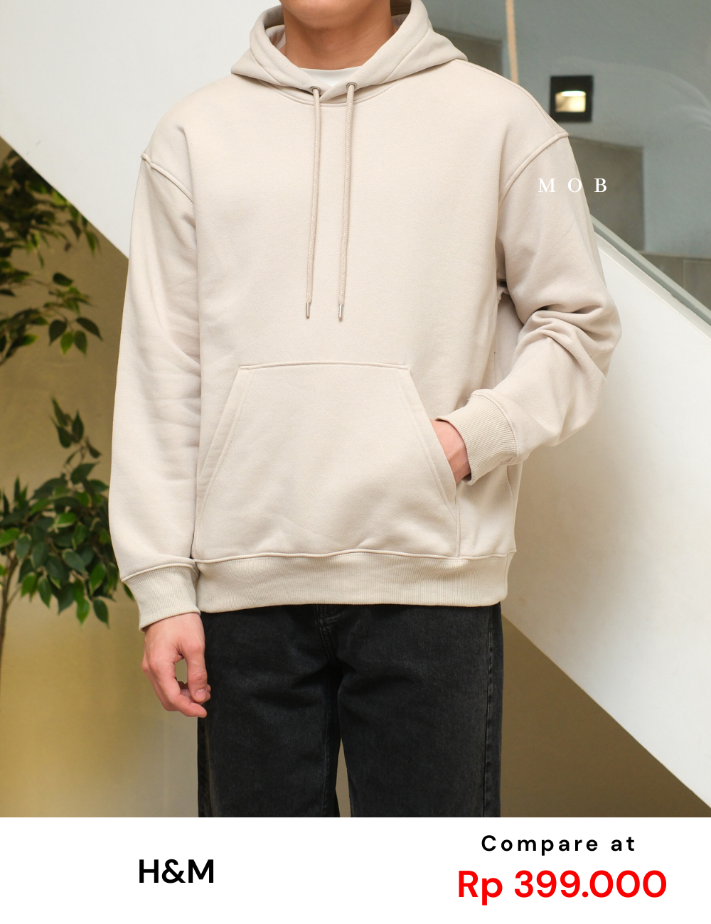 HMHOD04003 Loose Basic Pullover Hoodie Beige (V2)