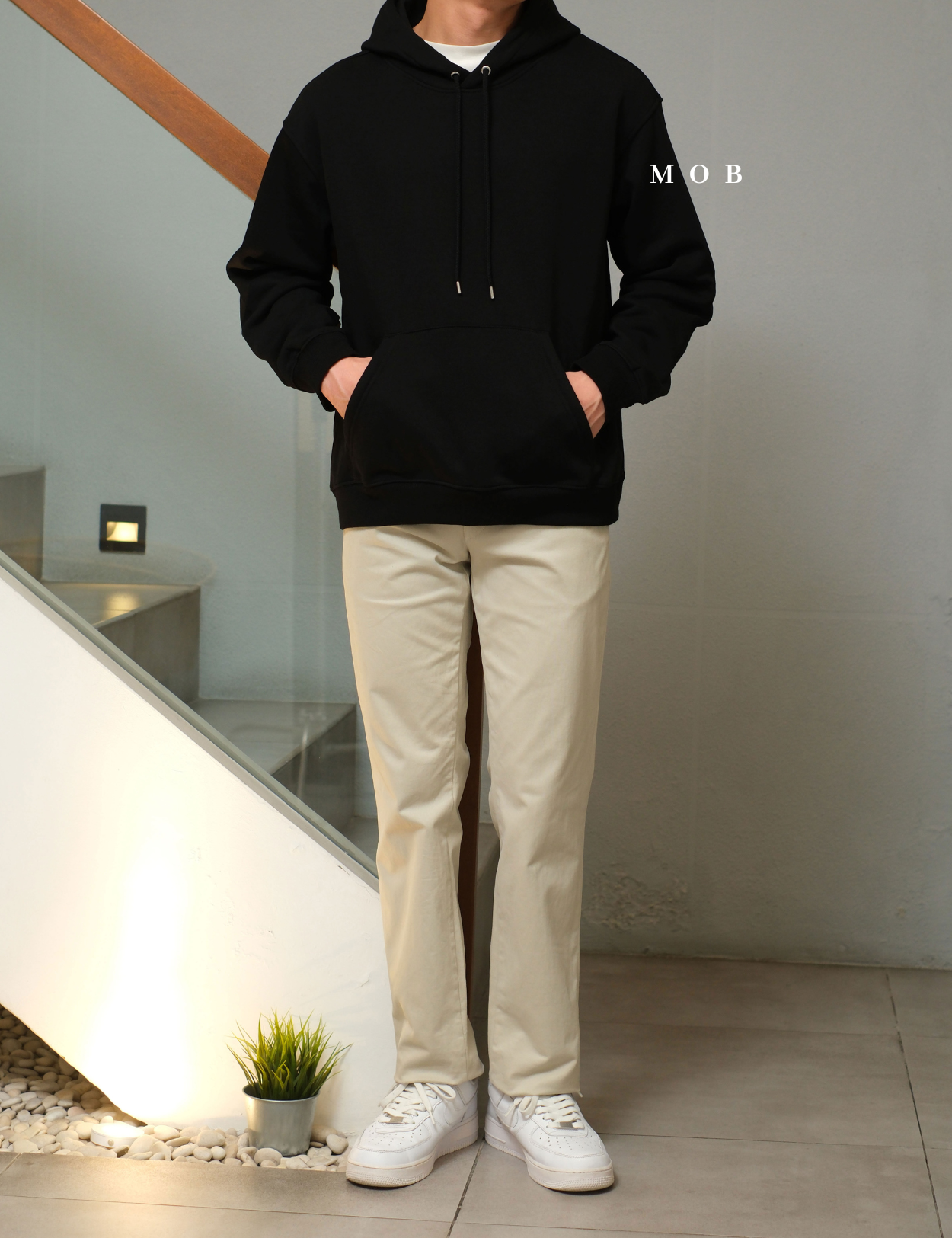 HMHOD02001 Loose Fit Pullover Hoodie Black (V2)