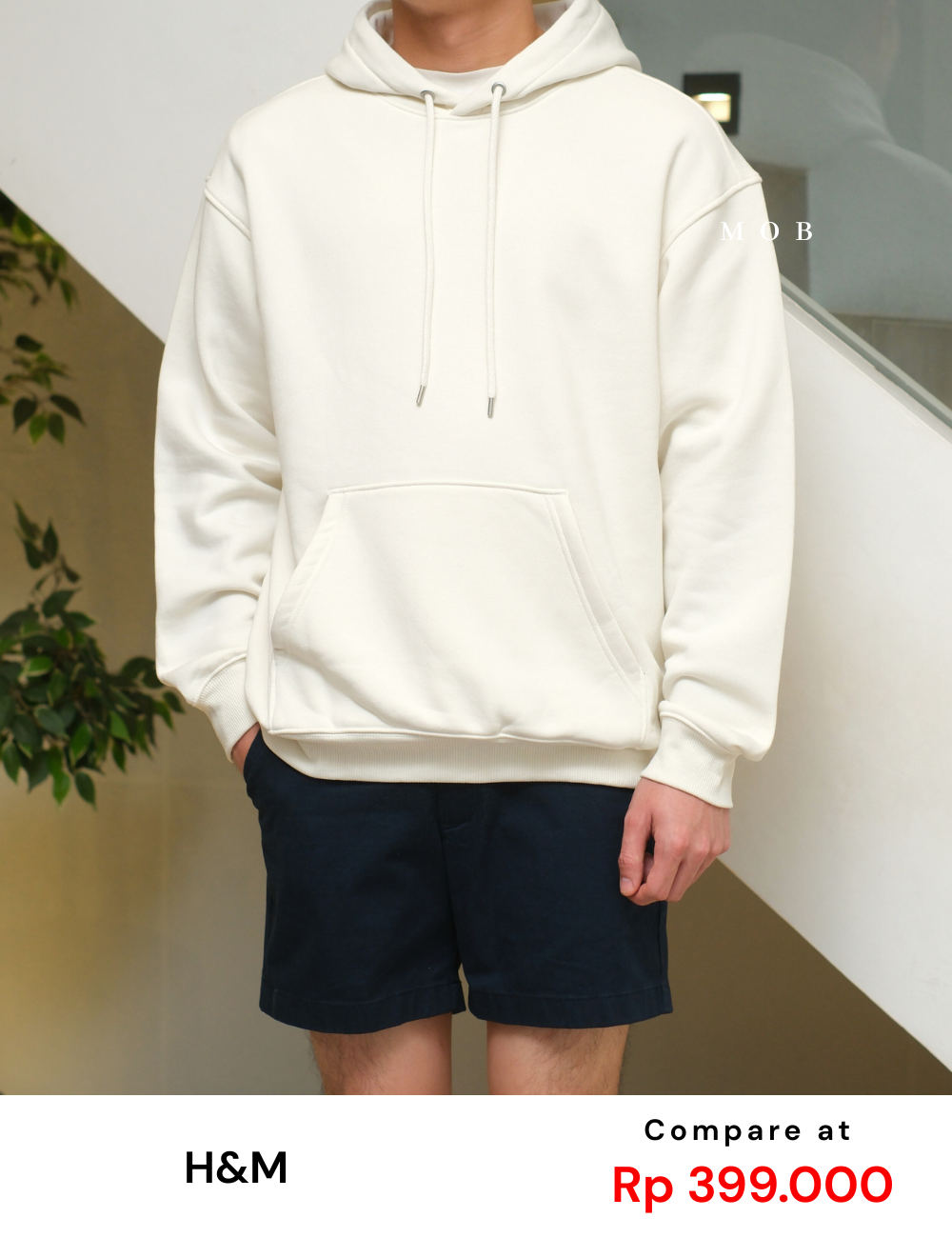 HMHOD04002 Loose Basic Pullover Hoodie Off White (V2)