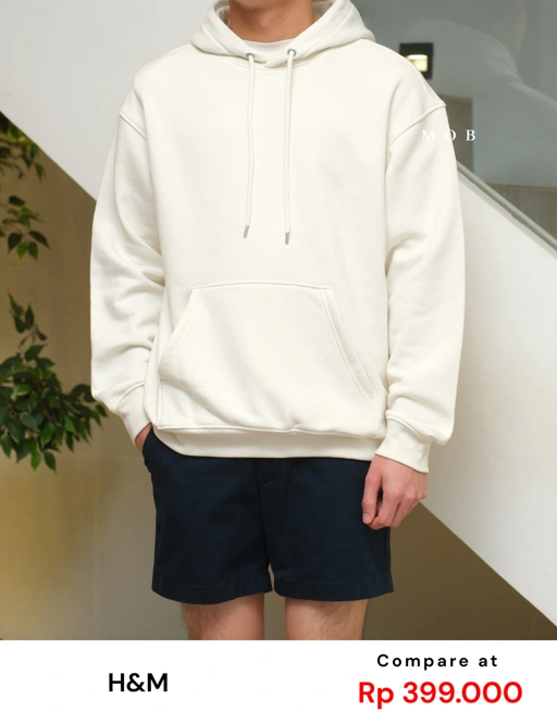 Image of HMHOD04002 Loose Basic Pullover Hoodie Off White (V2)