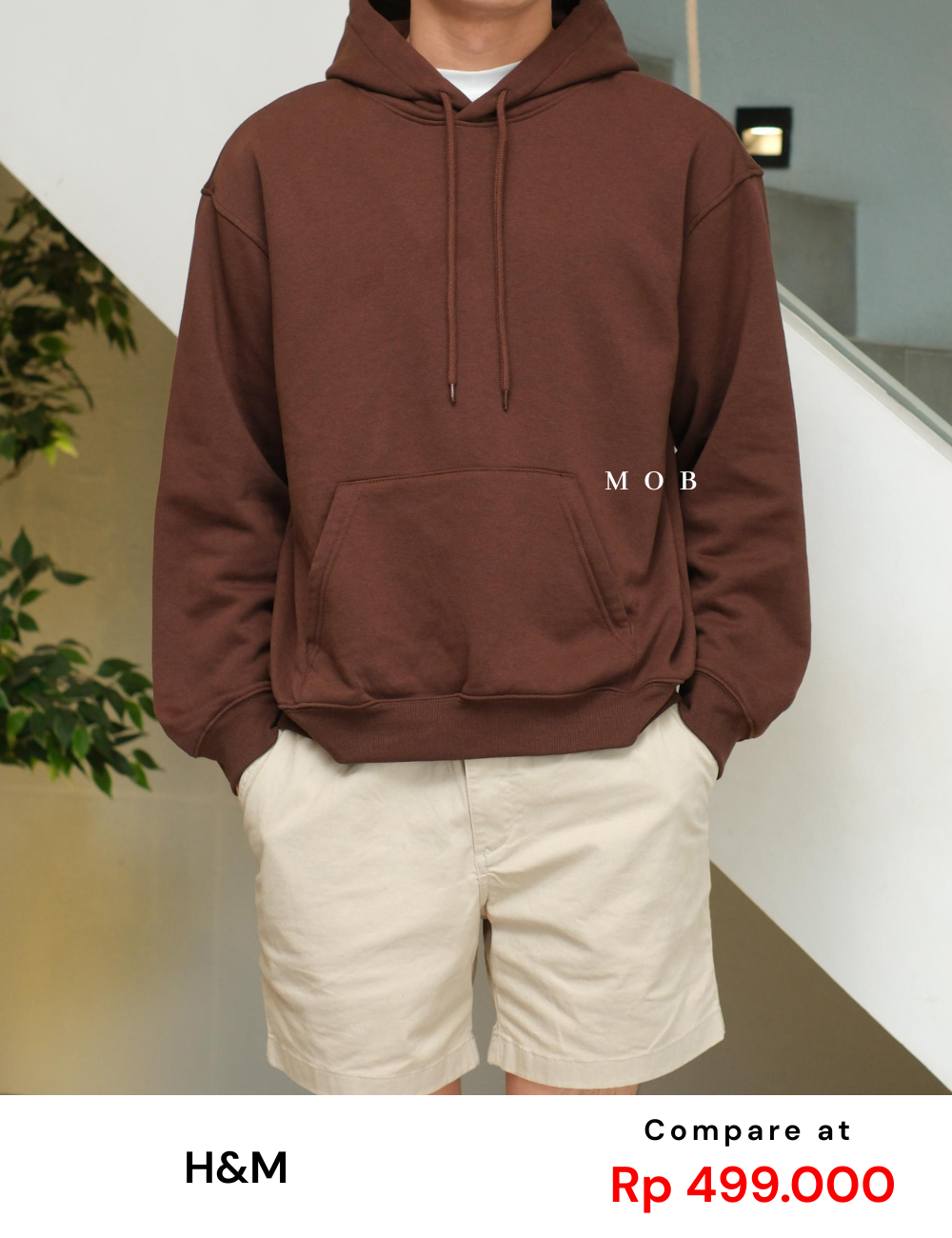 HMHOD02002D Loose Basic Pullover Hoodie Brown