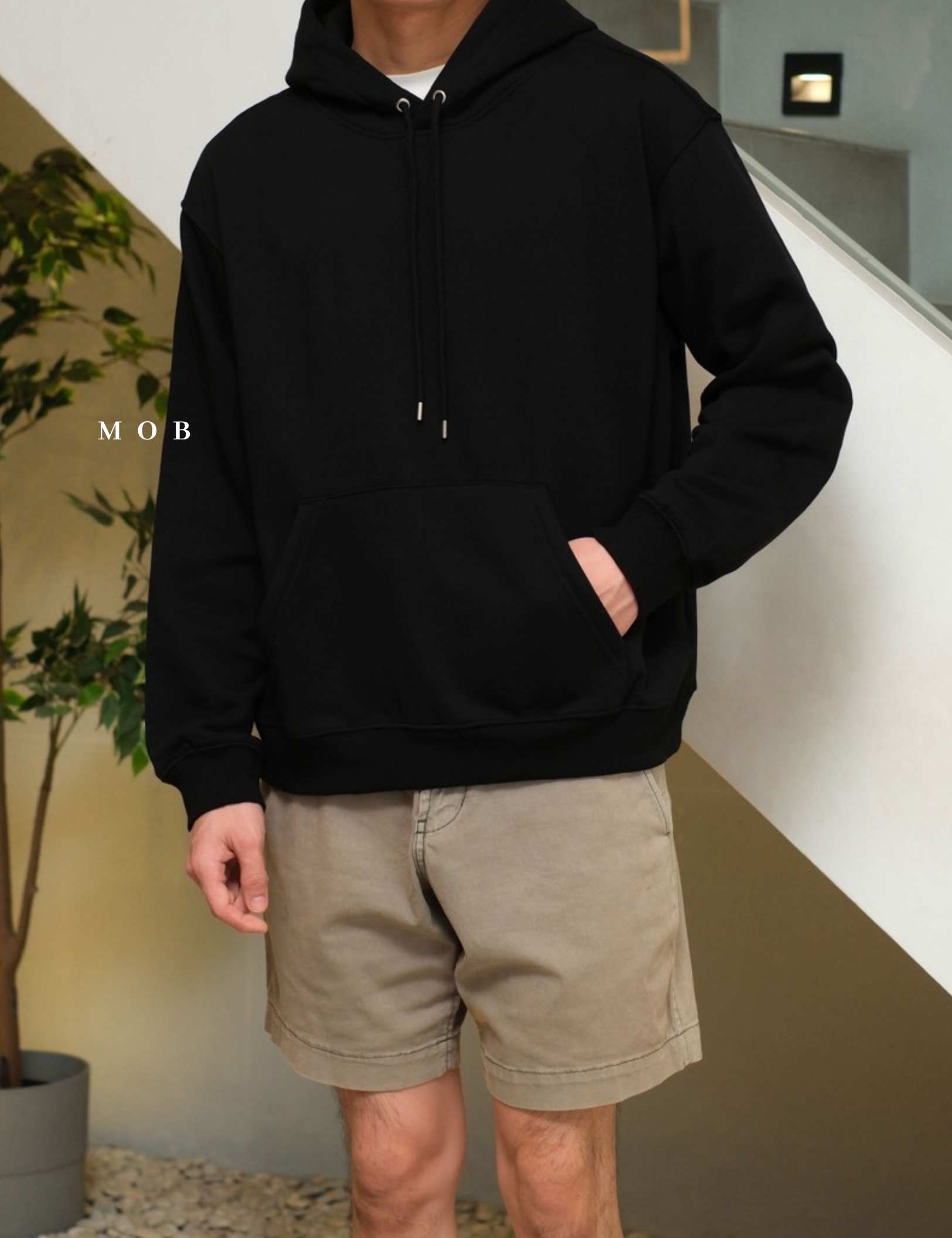 HMHOD02001 Loose Fit Pullover Hoodie Black (V2)