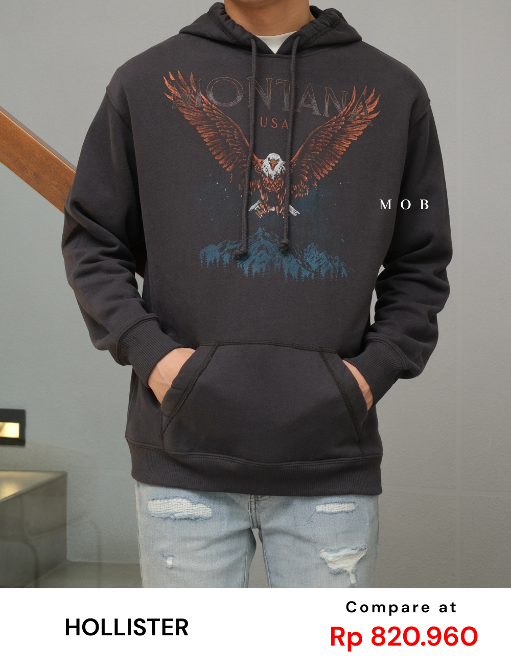 HOLLHOD01001 Eagle Montana Hoodie Charcoal 