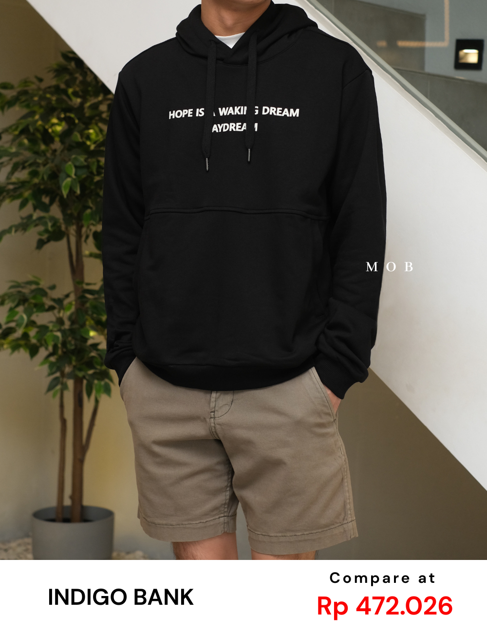 IBHOD01001 Lettering Pullover Hoodie Black