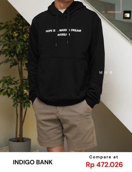 Image of IBHOD01001 Lettering Pullover Hoodie Black