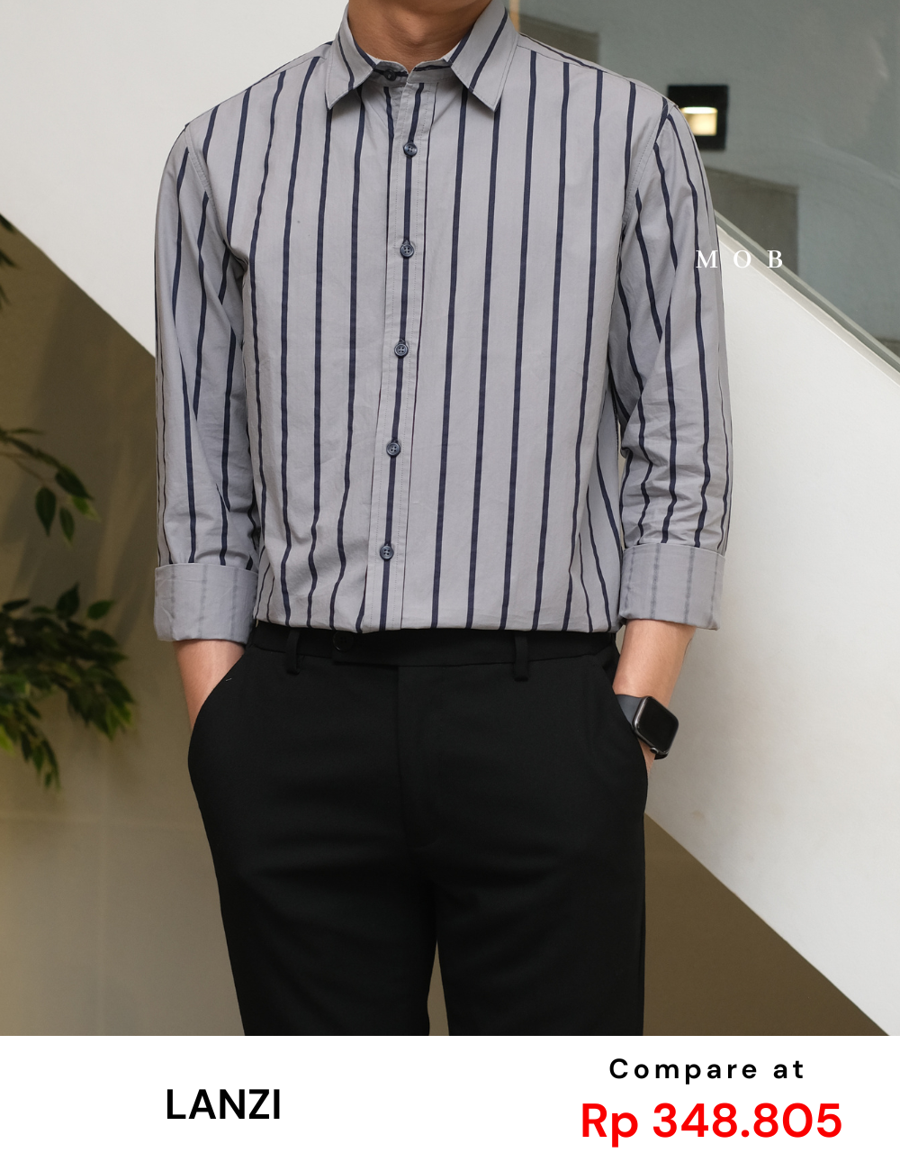LZLSS01004A Slim LS Shirt Grey Stripe
