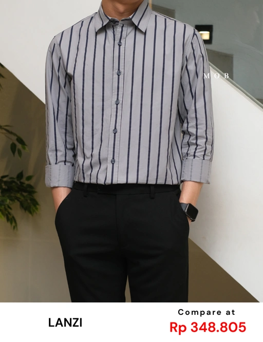 Image of LZLSS01004A Slim LS Shirt Grey Stripe