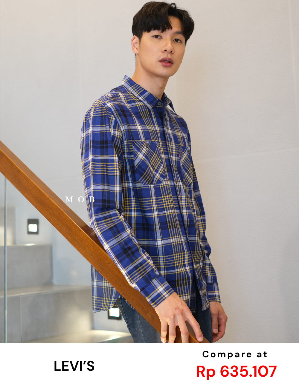 LVLSS04002B ALASKA LS Shirt Blue Yellow Plaid (L & XL ONLY)