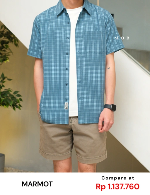 Image of MMSSS02001A Eldridge Novelty SS Shirt Teal Blue Tartan Plaid
