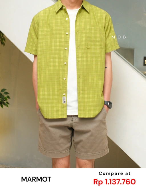 Image of MMSSS02001B Eldridge Novelty SS Shirt Lime Green Tartan Plaid