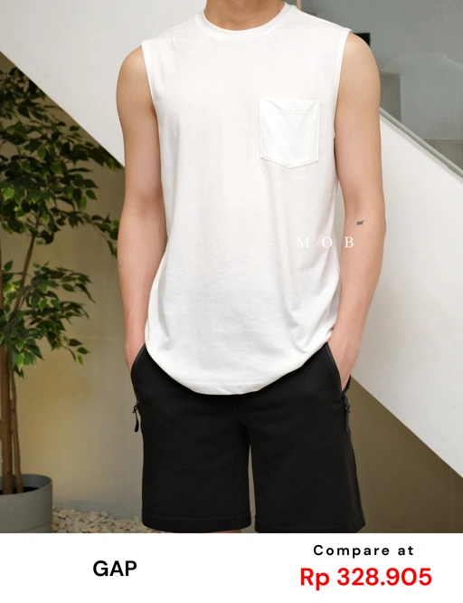 Image of GPSST1301 Cotton Sleeveless Pocket SS Tee White