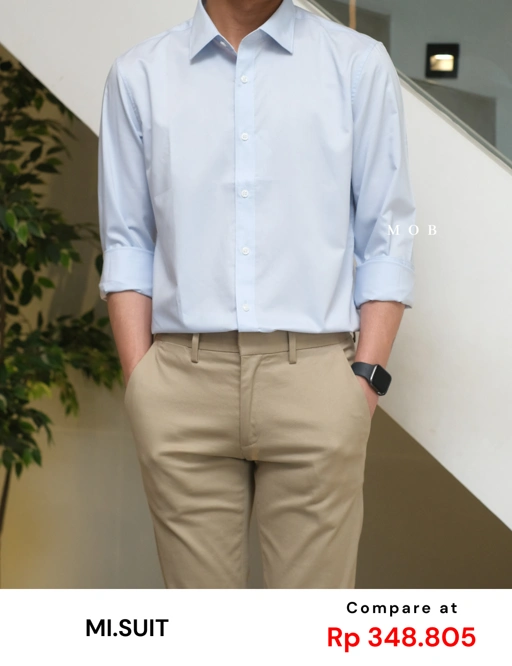 Image of MSTLSS02015 Slim Stretch LS Shirt Light Blue Basic  