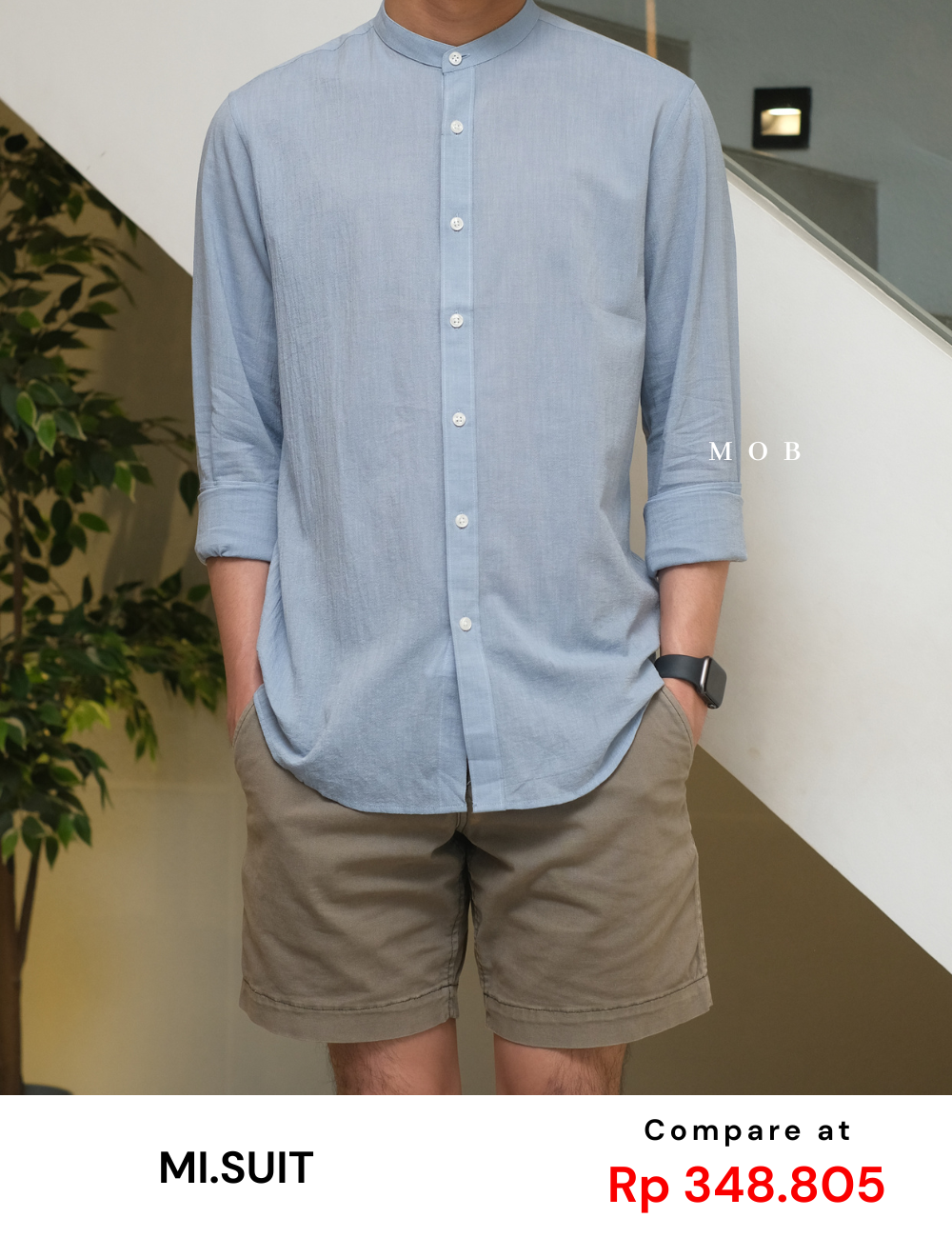 MSTLSS02016 Stand Collar LS Shirt Blue
