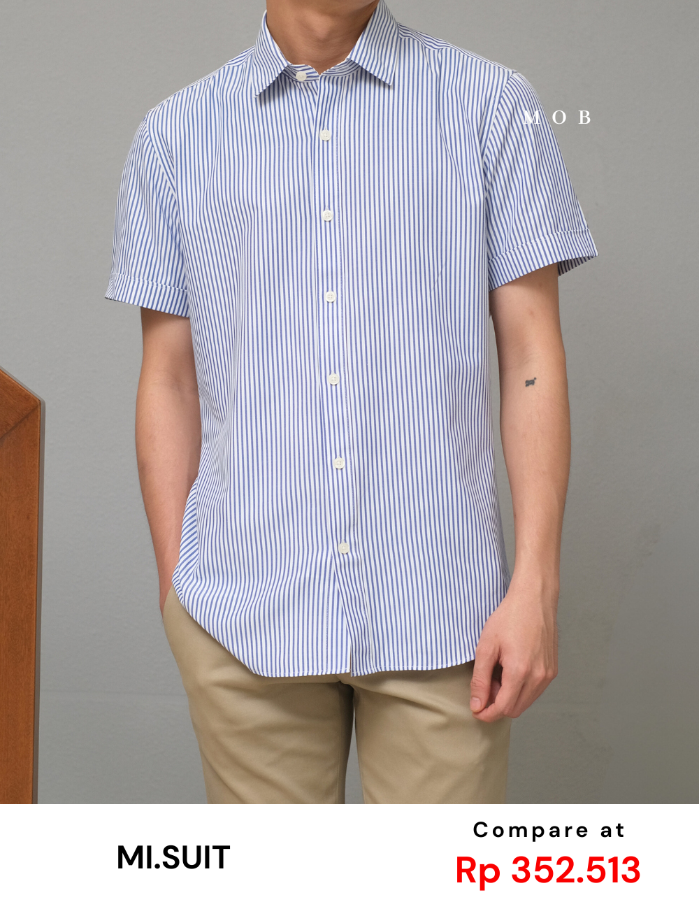 MSTSSS01002 Slim SS Shirt White Stripe