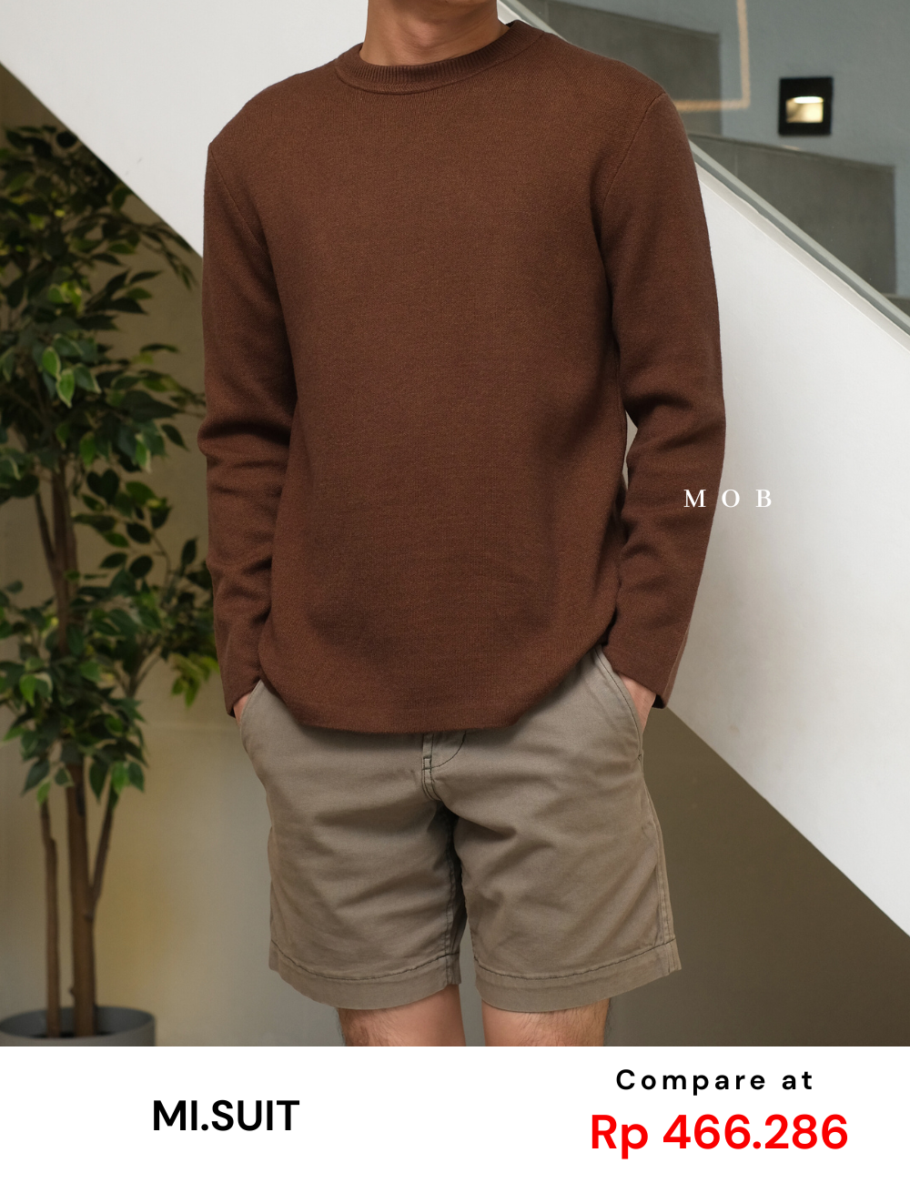 MSTSW01001 Basic Round Knit Sweatshirt Brown