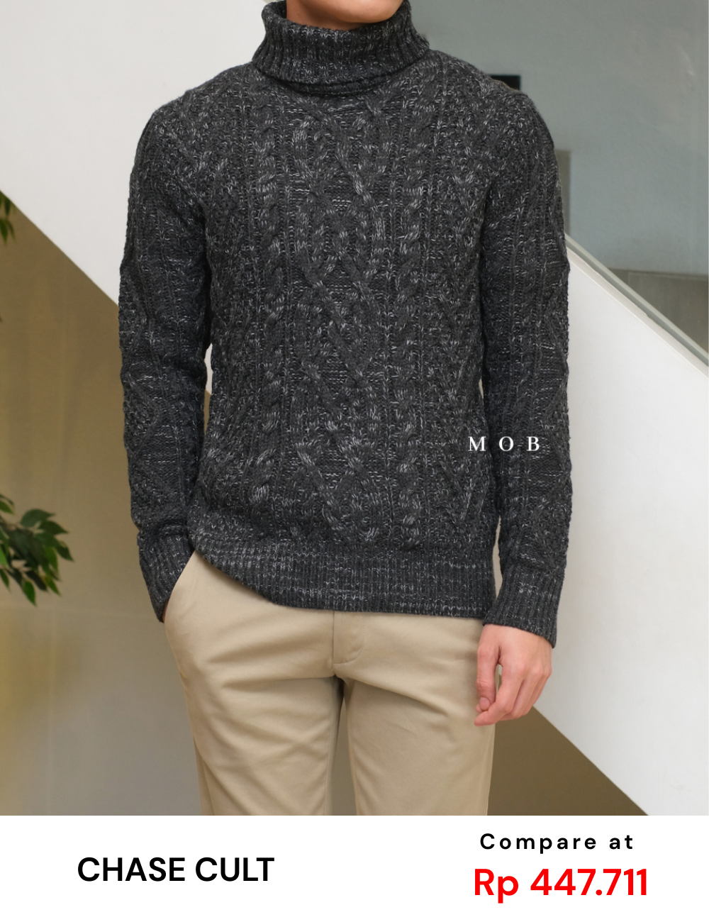 CHSSW01003 Cable Turtle Sweater Dark Grey (S ONLY)