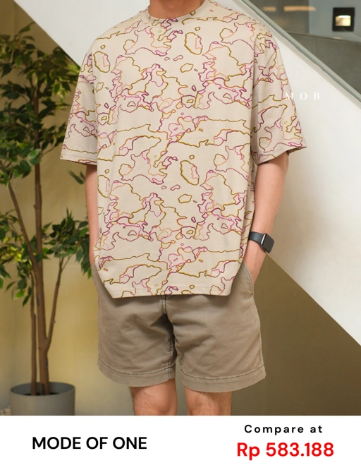 Image of MODSST01009 Oversized Graphic SS Tee Beige Camo