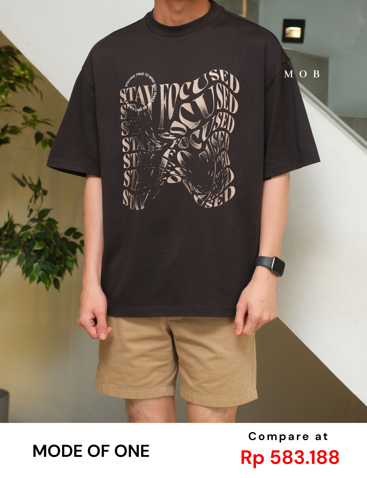 MODSST01004 Oversized Stay Focused Graphic SS Tee Dark Brown