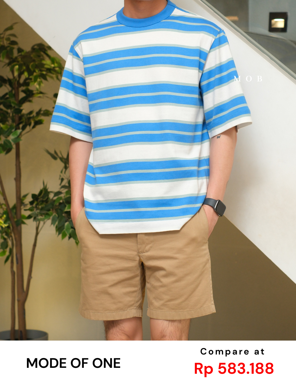 MODSST01007A Relaxed Stripe SS Tee Blue White