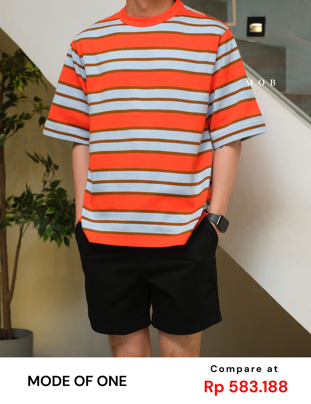 MODSST01007C Relaxed Stripe SS Tee Orange Blue