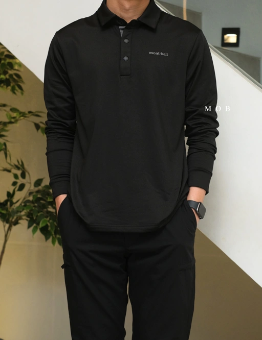 Image of MBLPLS01001 Snap Button LS Polo Black