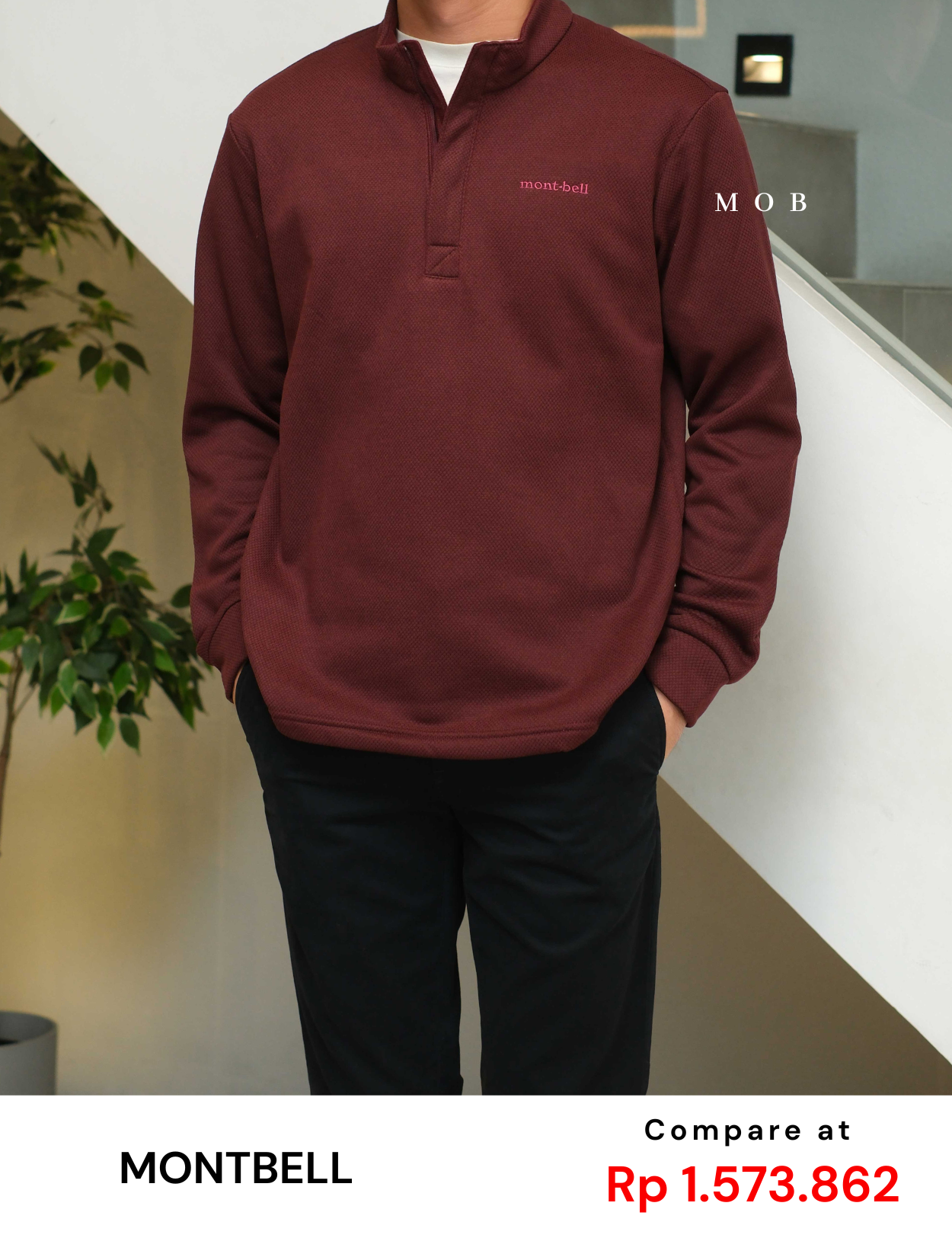 MBLJ01001 Mock Neck Fleece Half Zip Jacket Maroon
