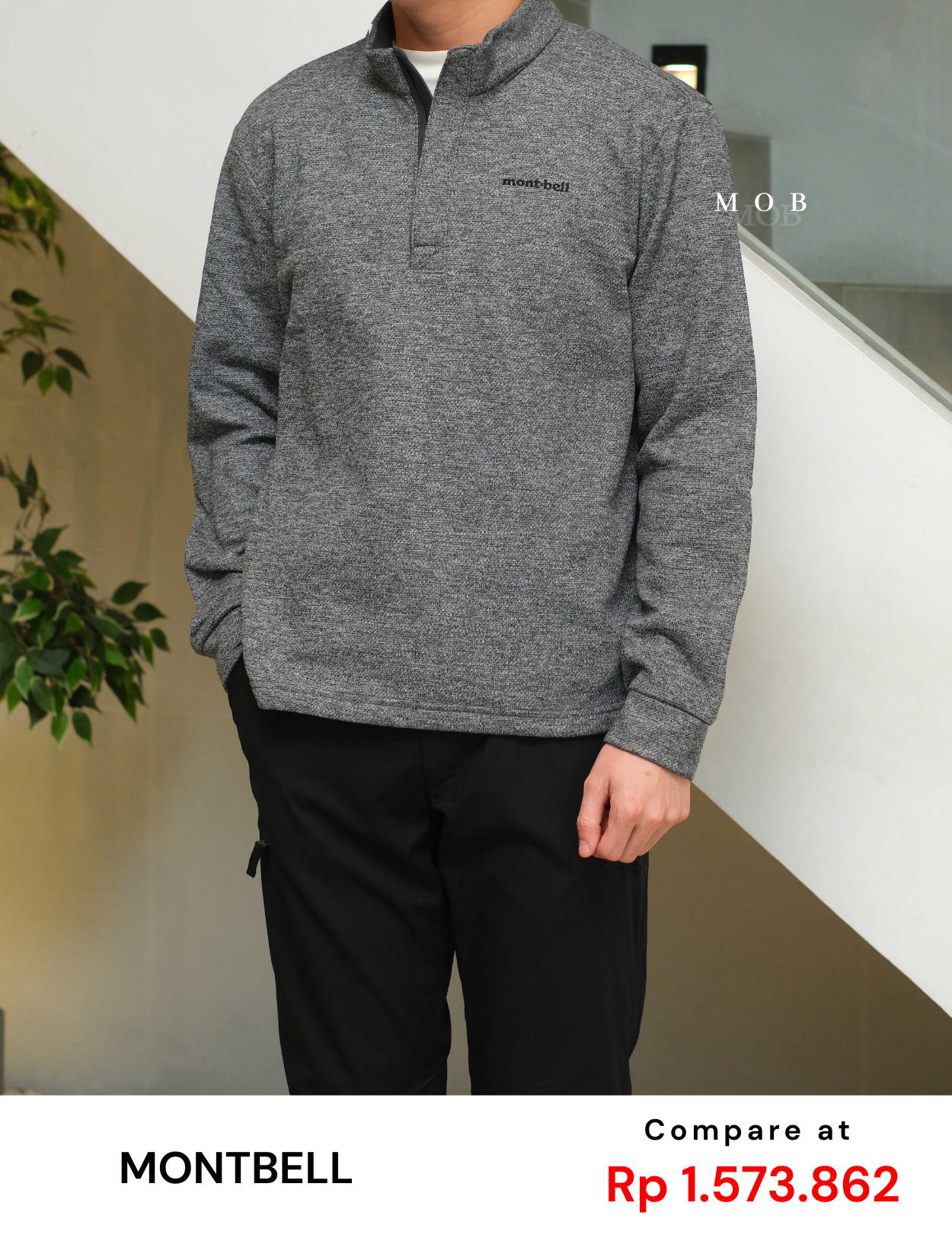 MBLJ01002 Mock Neck Fleece Half Zip Jacket Grey Misty