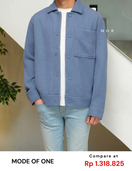 Image of MODJ02001 Knit Trucker Snap Jacket Blue Asphalt