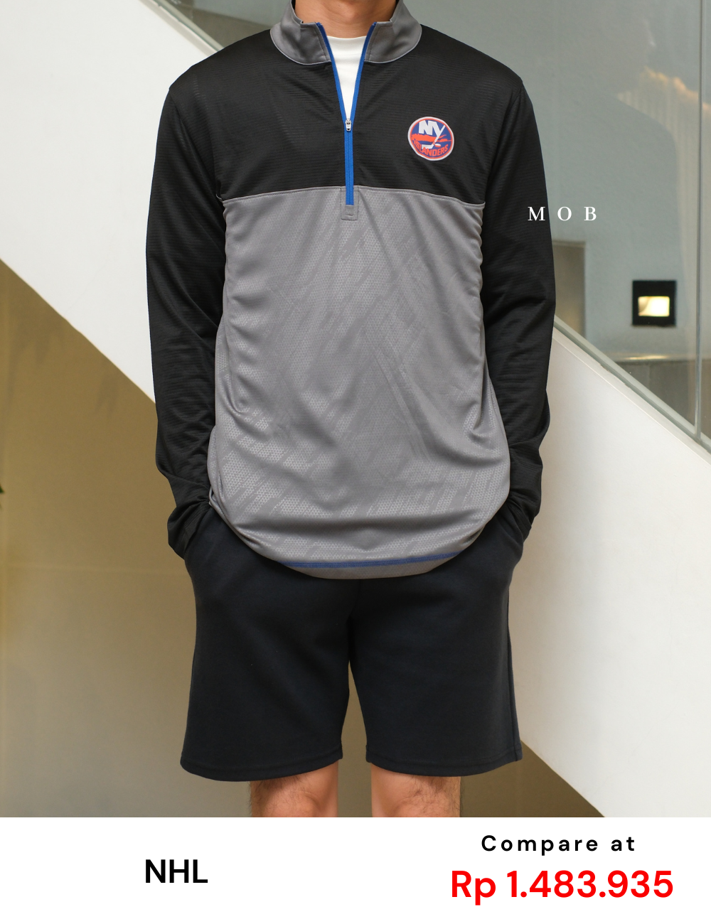 NHLJ01001 New York Islanders 1/4 Zip Jacket Grey Black (M ONLY)
