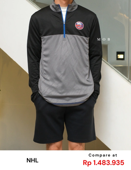 Image of NHLJ01001 New York Islanders 1/4 Zip Jacket Grey Black (M ONLY)
