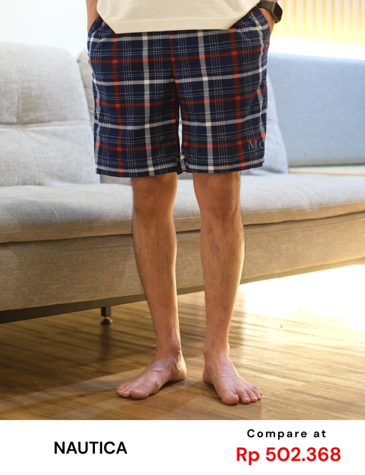 Image of NTSR02001 Navy Red Plaid Sueded Sleep Shorts