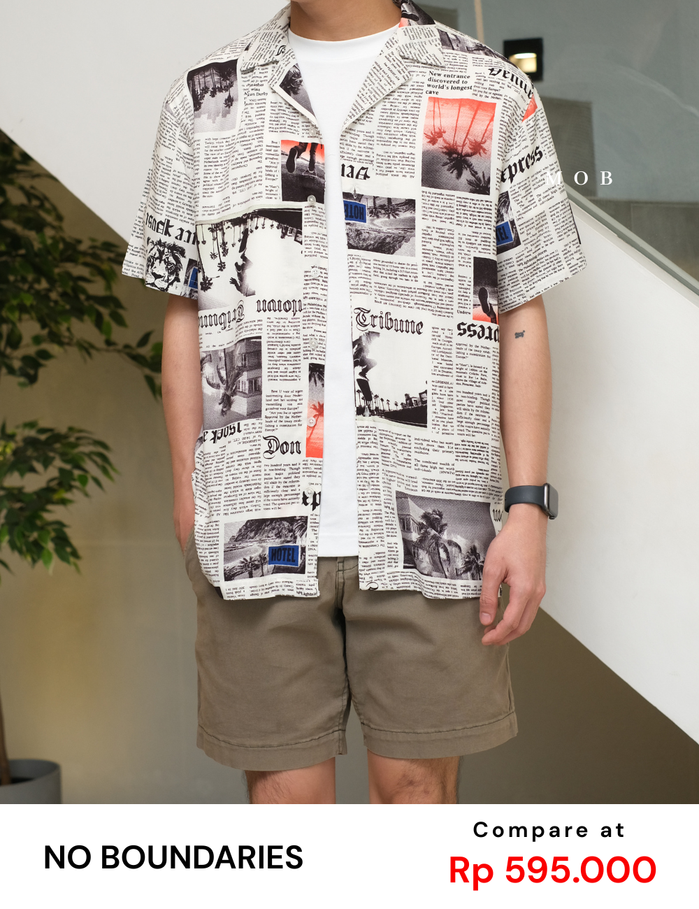 NBDSSS01002 White Newspaper Print SS Shirt