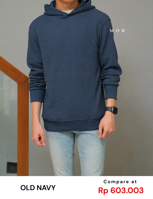 Image of ONHOD08004 Waffle Pullover Hoodie Navy